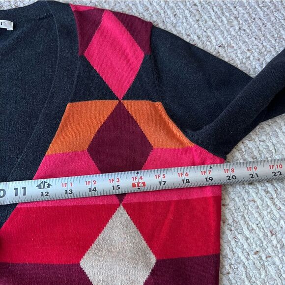 Cabi Argyle Preppy Colorblock Cotton Cardigan - Picture 7 of 10